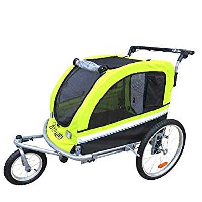 Booyah Large Pet Bike Trailer Dog Stroller & Jogger With Shocks Non Tipping. Green/Yellow